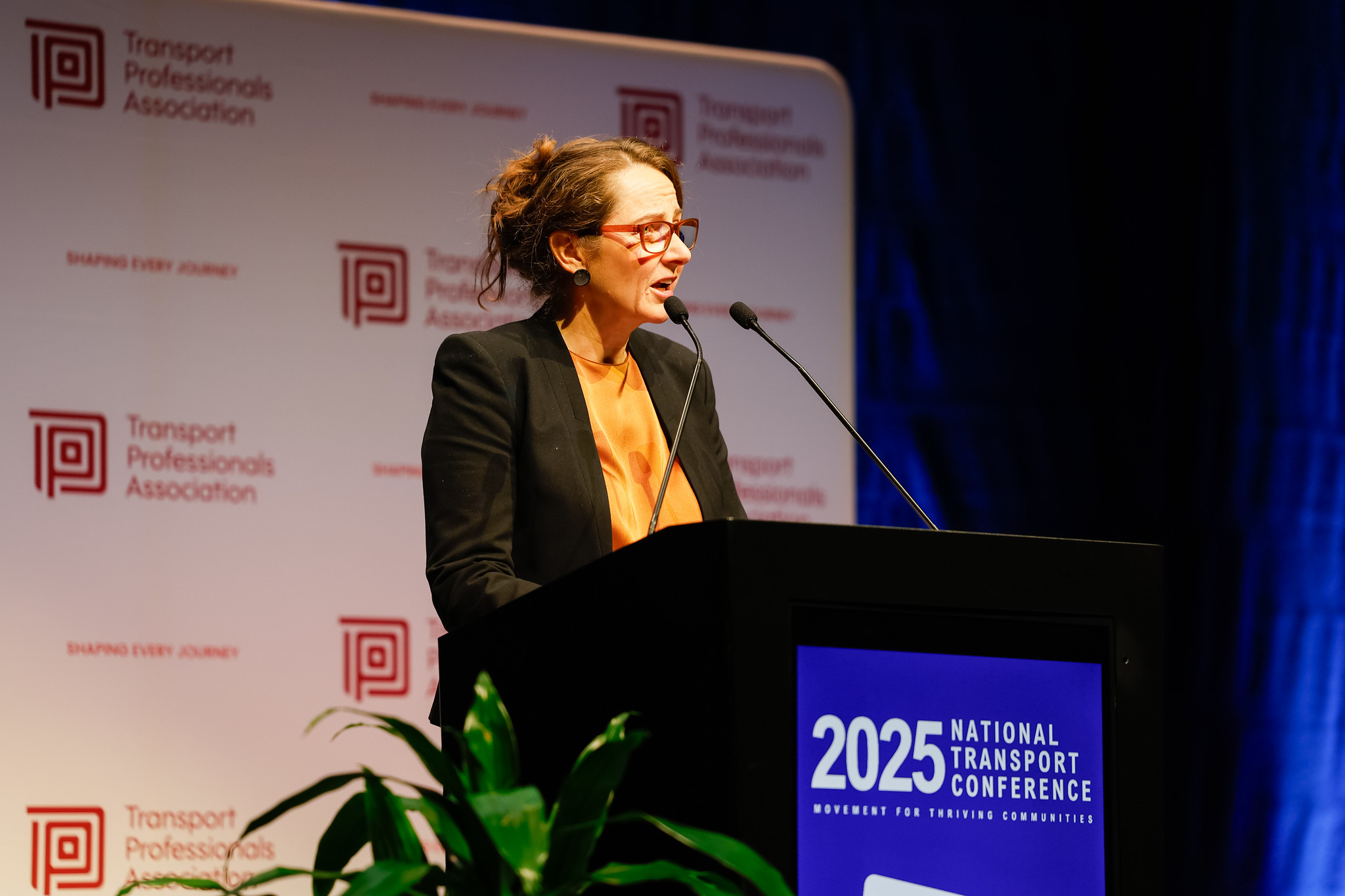 Transport Professionals Association's CEO, Kirsty Kelly speaking at an event.